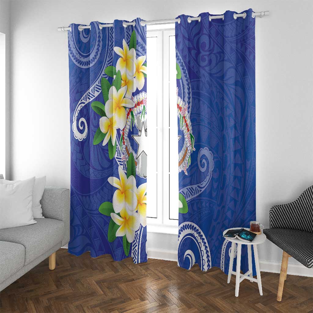 Northern Mariana Islands Chamorro Window Curtain Plumeria Curves Style Navy Version LT05 With Grommets Navy - Polynesian Pride