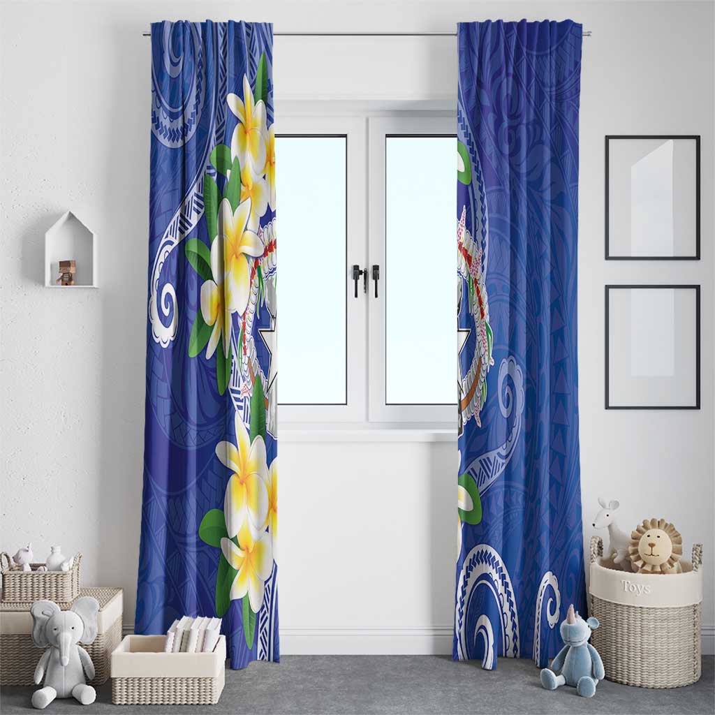 Northern Mariana Islands Chamorro Window Curtain Plumeria Curves Style Navy Version LT05 - Polynesian Pride