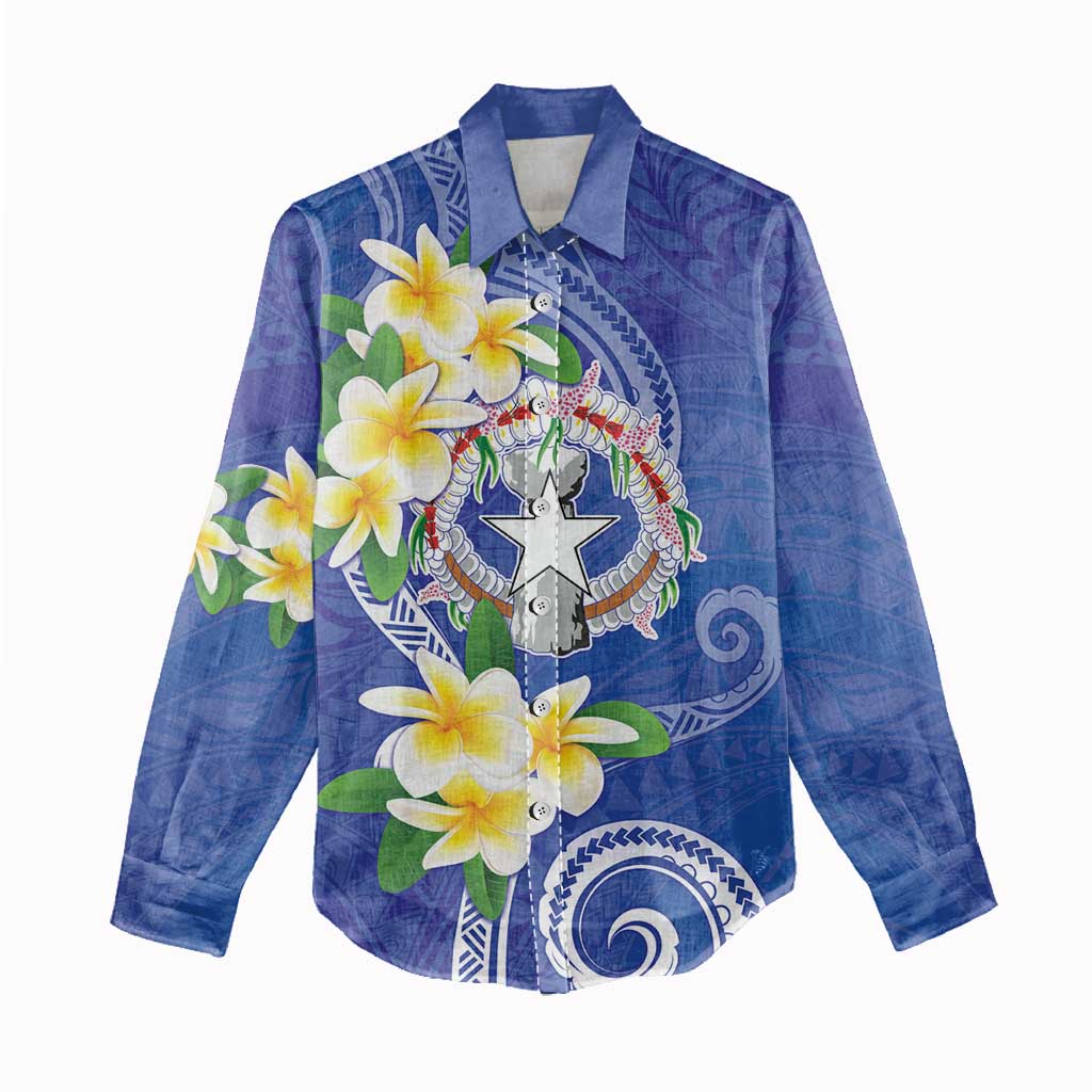 Northern Mariana Islands Chamorro Women Casual Shirt Plumeria Curves Style Navy Version LT05 - Polynesian Pride