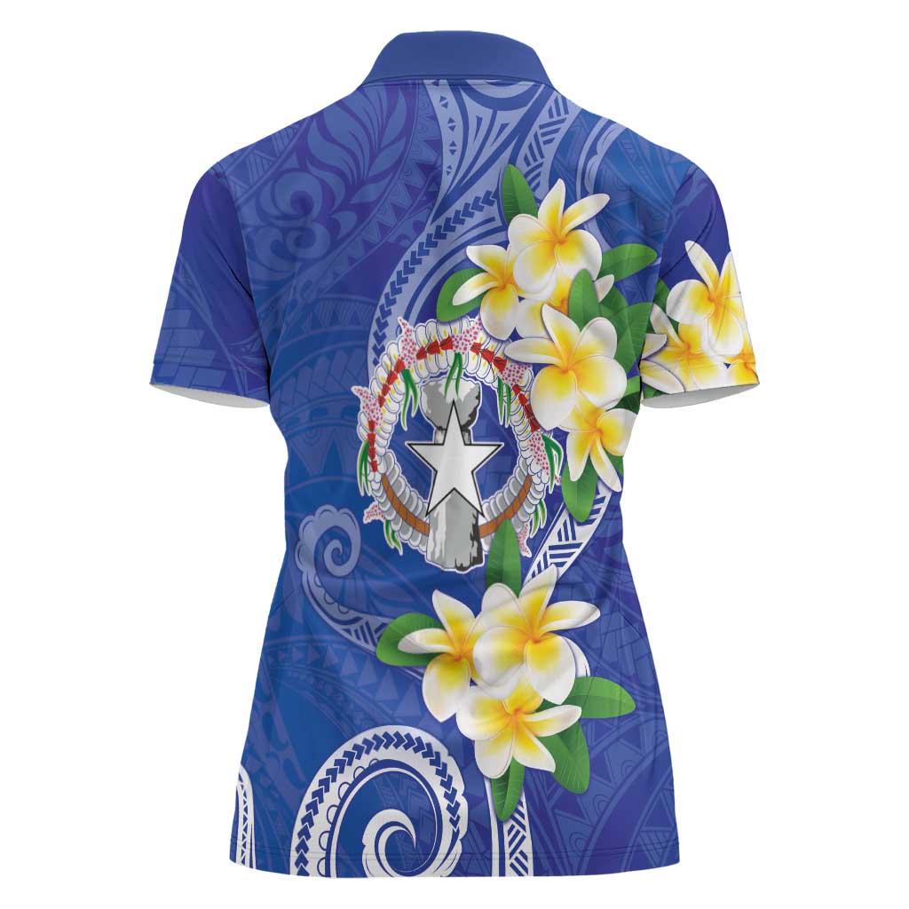 Northern Mariana Islands Chamorro Women Polo Shirt Plumeria Curves Style Navy Version LT05 - Polynesian Pride