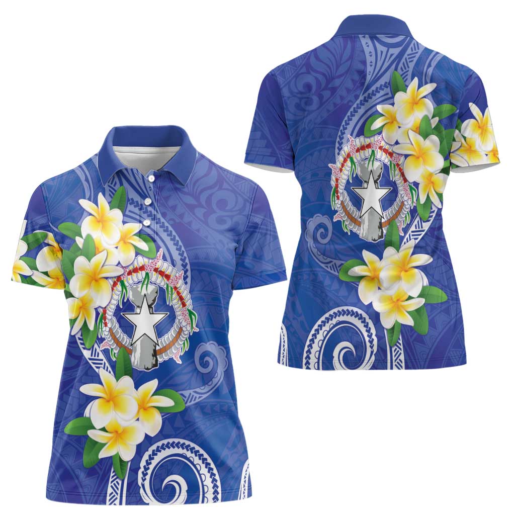 Northern Mariana Islands Chamorro Women Polo Shirt Plumeria Curves Style Navy Version LT05 - Polynesian Pride