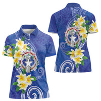 Northern Mariana Islands Chamorro Women Polo Shirt Plumeria Curves Style Navy Version LT05 - Polynesian Pride