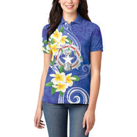 Northern Mariana Islands Chamorro Women Polo Shirt Plumeria Curves Style Navy Version LT05 - Polynesian Pride