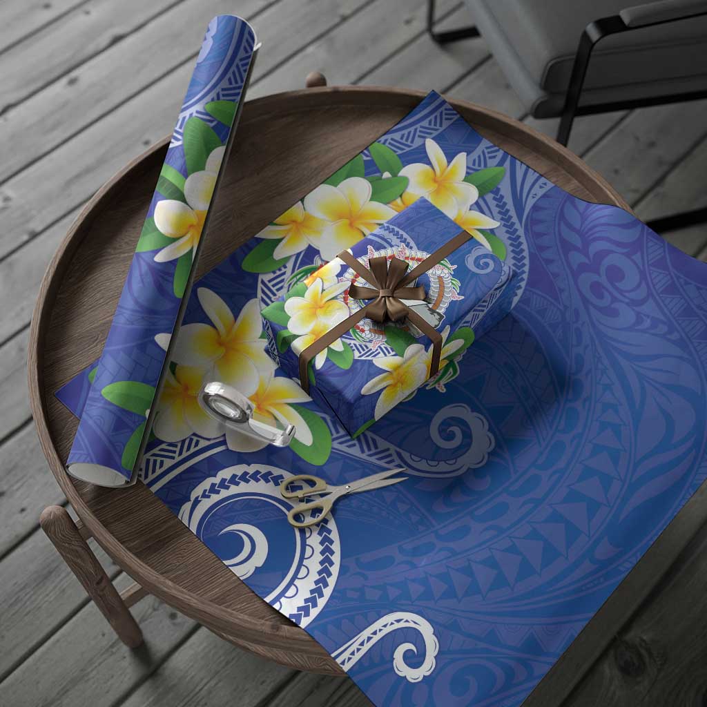 Northern Mariana Islands Chamorro Wrapping Paper Plumeria Curves Style Navy Version LT05 - Polynesian Pride