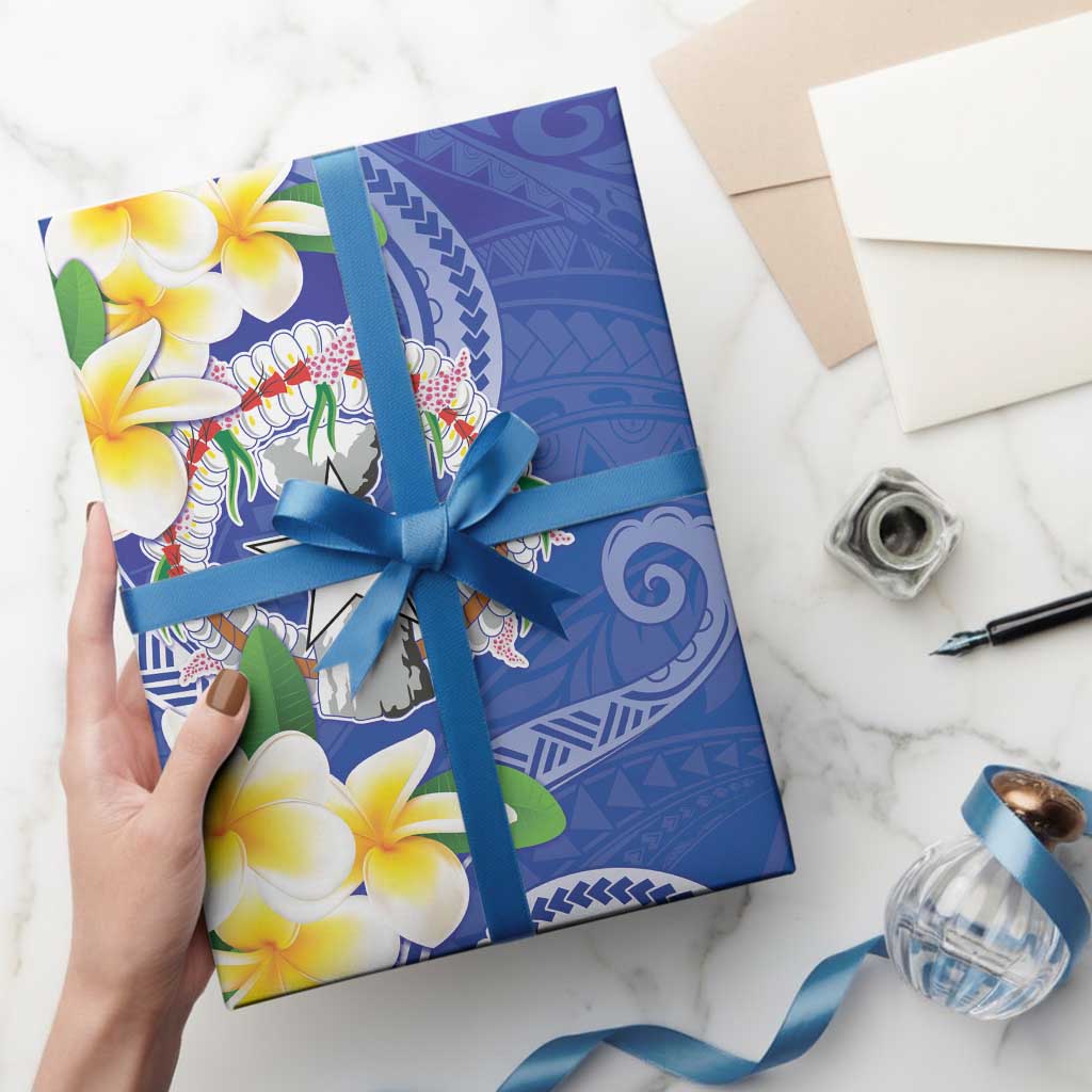 Northern Mariana Islands Chamorro Wrapping Paper Plumeria Curves Style Navy Version LT05 - Polynesian Pride