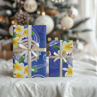 Northern Mariana Islands Chamorro Wrapping Paper Plumeria Curves Style Navy Version LT05 - Polynesian Pride
