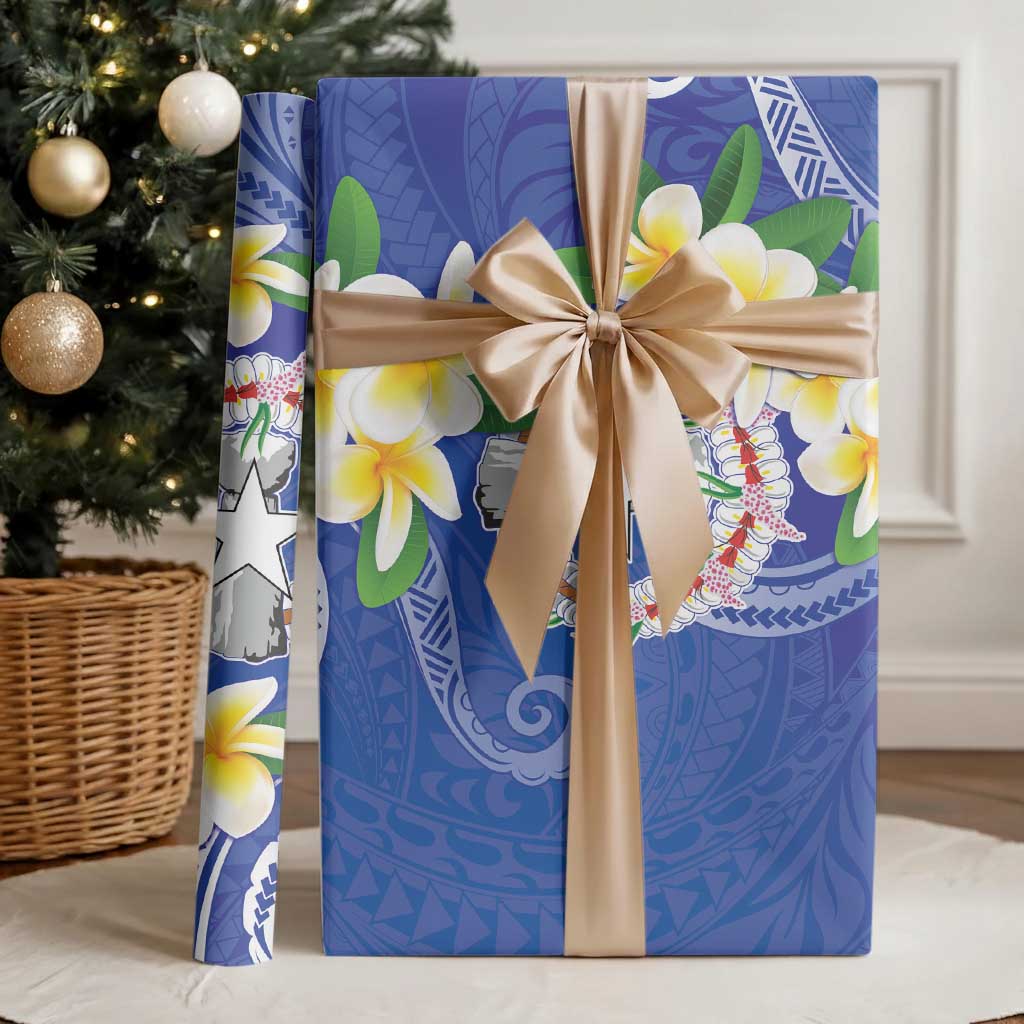 Northern Mariana Islands Chamorro Wrapping Paper Plumeria Curves Style Navy Version LT05 - Polynesian Pride