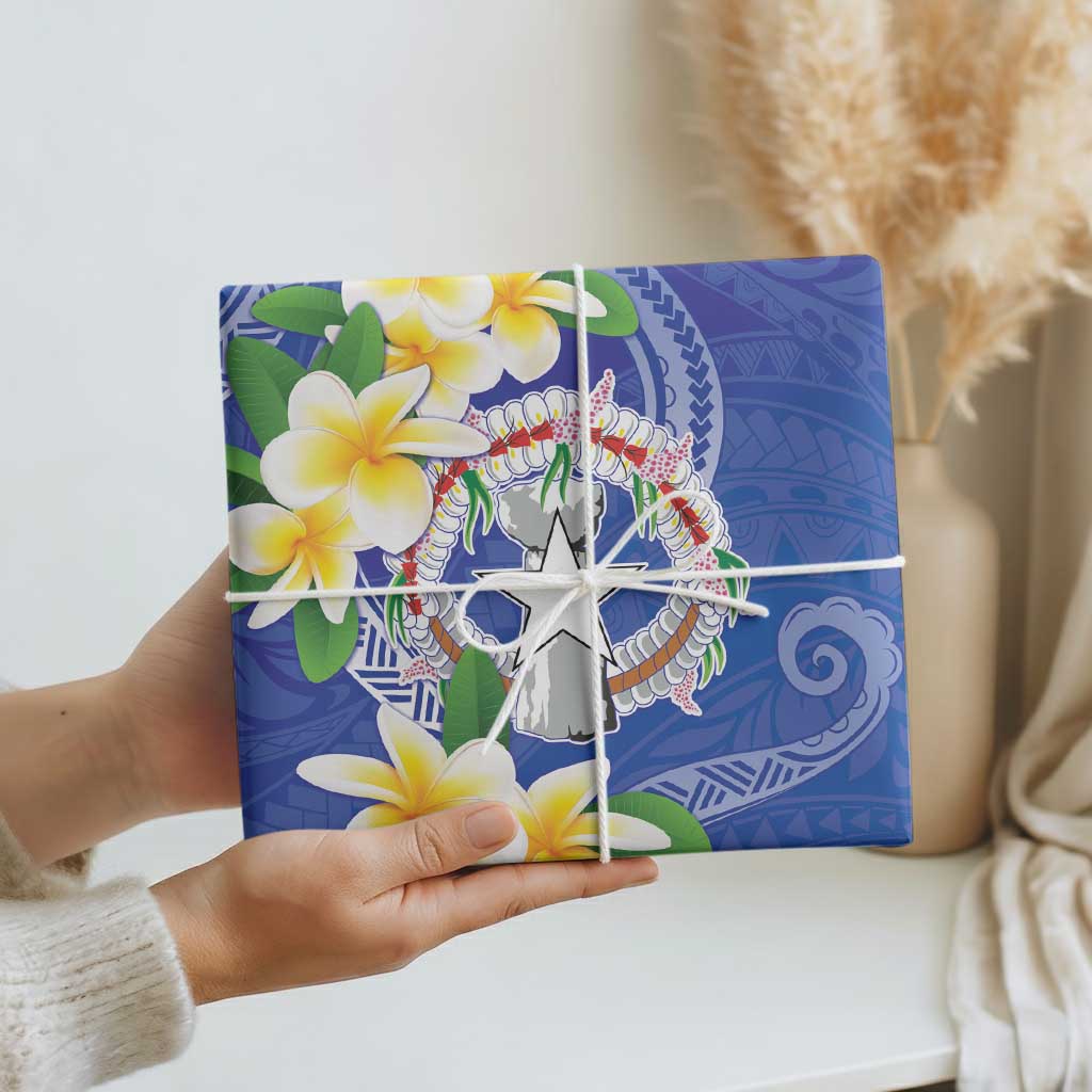 Northern Mariana Islands Chamorro Wrapping Paper Plumeria Curves Style Navy Version LT05 - Polynesian Pride