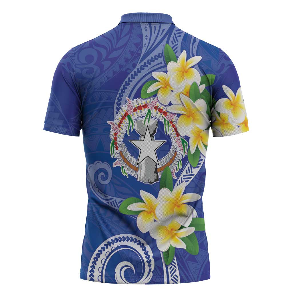 Northern Mariana Islands Chamorro Zipper Polo Shirt Plumeria Curves Style Navy Version LT05 - Polynesian Pride