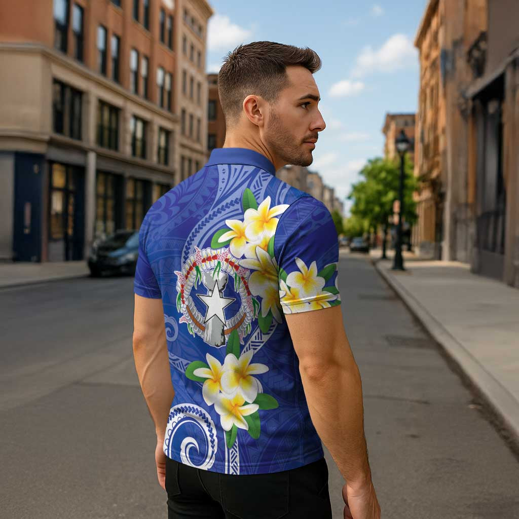 Northern Mariana Islands Chamorro Zipper Polo Shirt Plumeria Curves Style Navy Version LT05 - Polynesian Pride