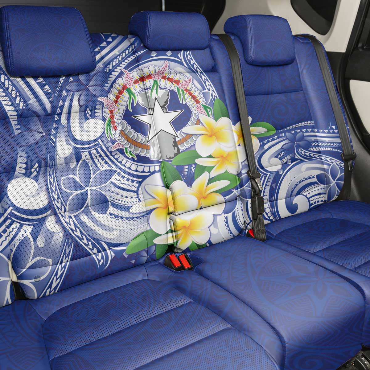 Northern Mariana Islands Back Car Seat Cover Polynesian Pattern With Frangipani LT05 - Polynesian Pride