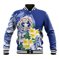 Northern Mariana Islands Baseball Jacket Polynesian Pattern With Frangipani LT05 Unisex Navy - Polynesian Pride