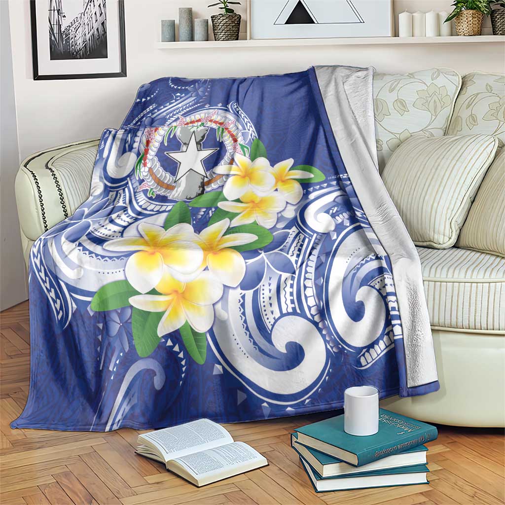 Northern Mariana Islands Blanket Polynesian Pattern With Frangipani LT05 Navy - Polynesian Pride
