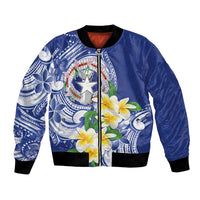 Northern Mariana Islands Bomber Jacket Polynesian Pattern With Frangipani LT05 Unisex Navy - Polynesian Pride