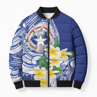 Northern Mariana Islands Bomber Puffer Jacket Polynesian Pattern With Frangipani