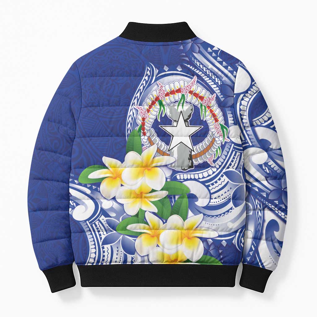 Northern Mariana Islands Bomber Puffer Jacket Polynesian Pattern With Frangipani
