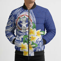 Northern Mariana Islands Bomber Puffer Jacket Polynesian Pattern With Frangipani