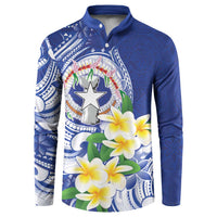 Northern Mariana Islands Button Sweatshirt Polynesian Pattern With Frangipani LT05 Navy - Polynesian Pride