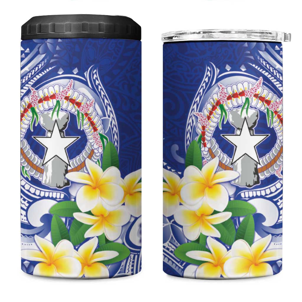Northern Mariana Islands 4 in 1 Can Cooler Tumbler Polynesian Pattern With Frangipani