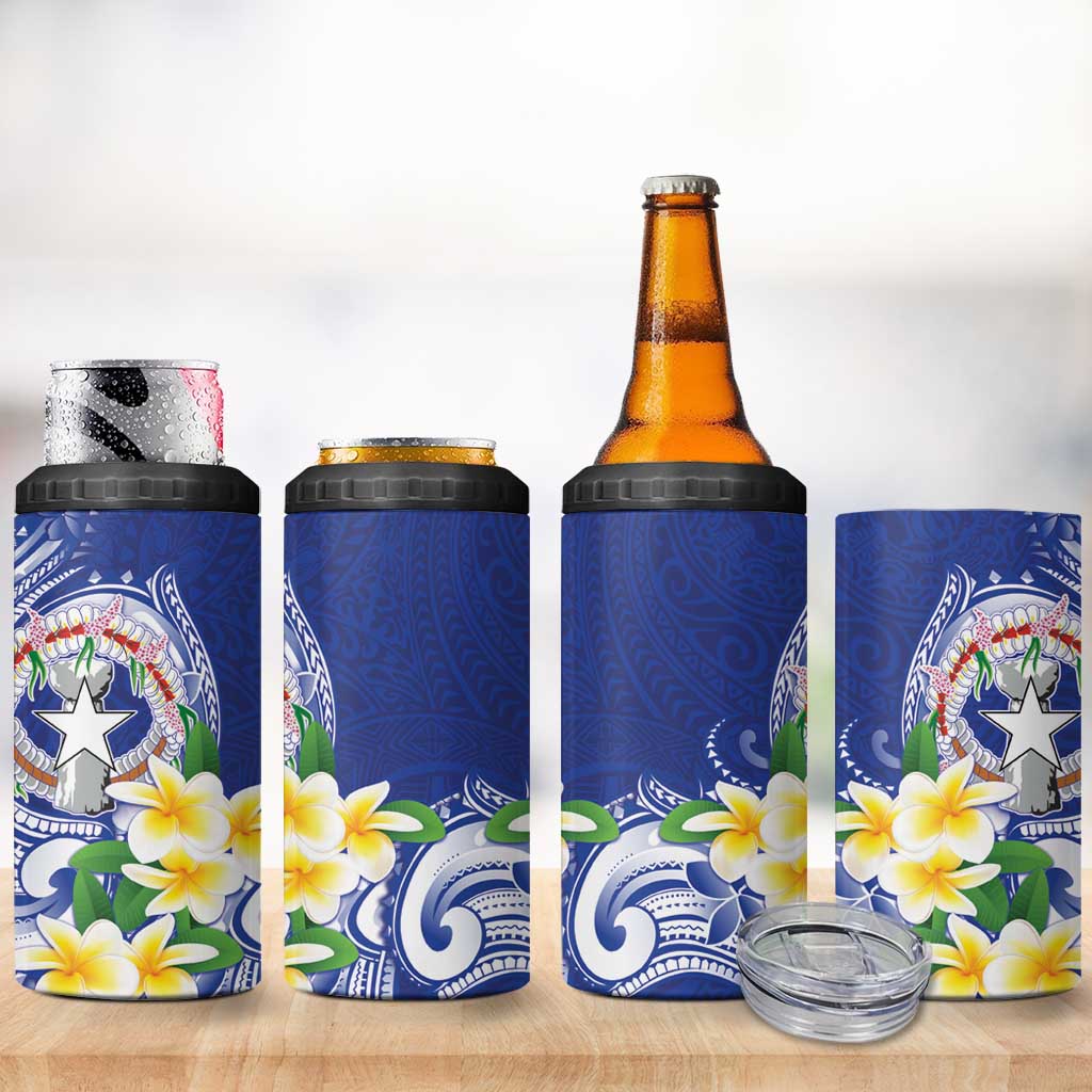 Northern Mariana Islands 4 in 1 Can Cooler Tumbler Polynesian Pattern With Frangipani