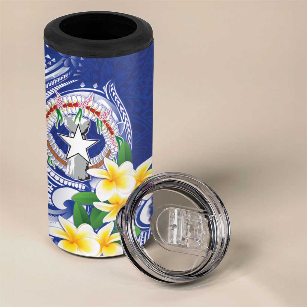 Northern Mariana Islands 4 in 1 Can Cooler Tumbler Polynesian Pattern With Frangipani