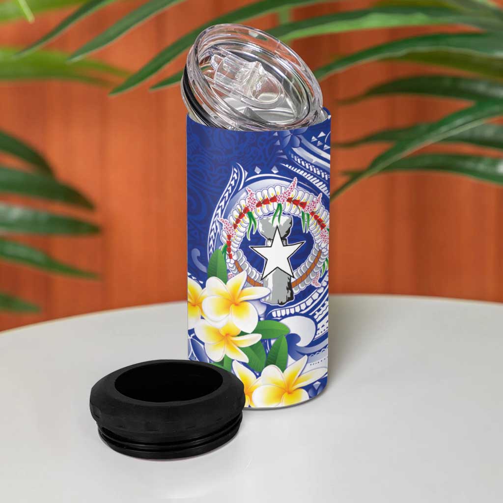 Northern Mariana Islands 4 in 1 Can Cooler Tumbler Polynesian Pattern With Frangipani