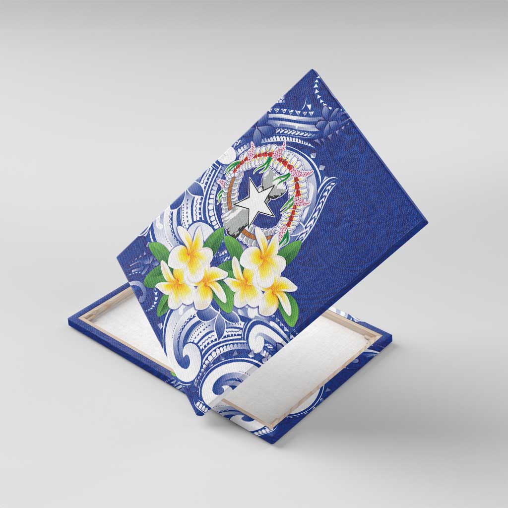 Northern Mariana Islands Canvas Wall Art Polynesian Pattern With Frangipani LT05 With Frame Navy - Polynesian Pride