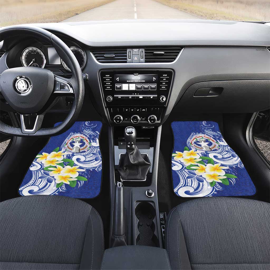 Northern Mariana Islands Car Mats Polynesian Pattern With Frangipani LT05 Set 2pcs - Front Navy - Polynesian Pride