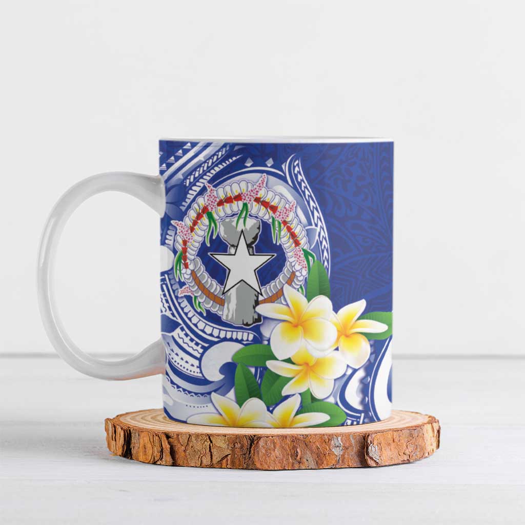 Northern Mariana Islands Ceramic Mug Polynesian Pattern With Frangipani LT05 Navy - Polynesian Pride