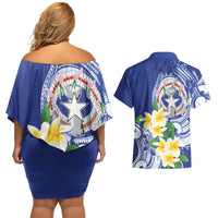 Northern Mariana Islands Couples Matching Off Shoulder Short Dress and Hawaiian Shirt Polynesian Pattern With Frangipani LT05 - Polynesian Pride