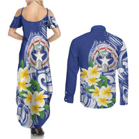 Northern Mariana Islands Couples Matching Summer Maxi Dress and Long Sleeve Button Shirt Polynesian Pattern With Frangipani LT05 - Polynesian Pride