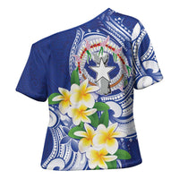 Northern Mariana Islands Cross Shoulder Shirt Polynesian Pattern With Frangipani LT05 - Polynesian Pride
