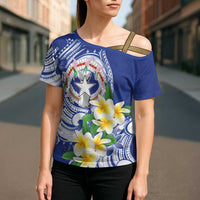 Northern Mariana Islands Cross Shoulder Shirt Polynesian Pattern With Frangipani LT05 - Polynesian Pride