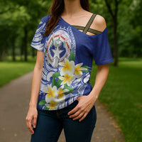 Northern Mariana Islands Cross Shoulder Shirt Polynesian Pattern With Frangipani LT05 - Polynesian Pride