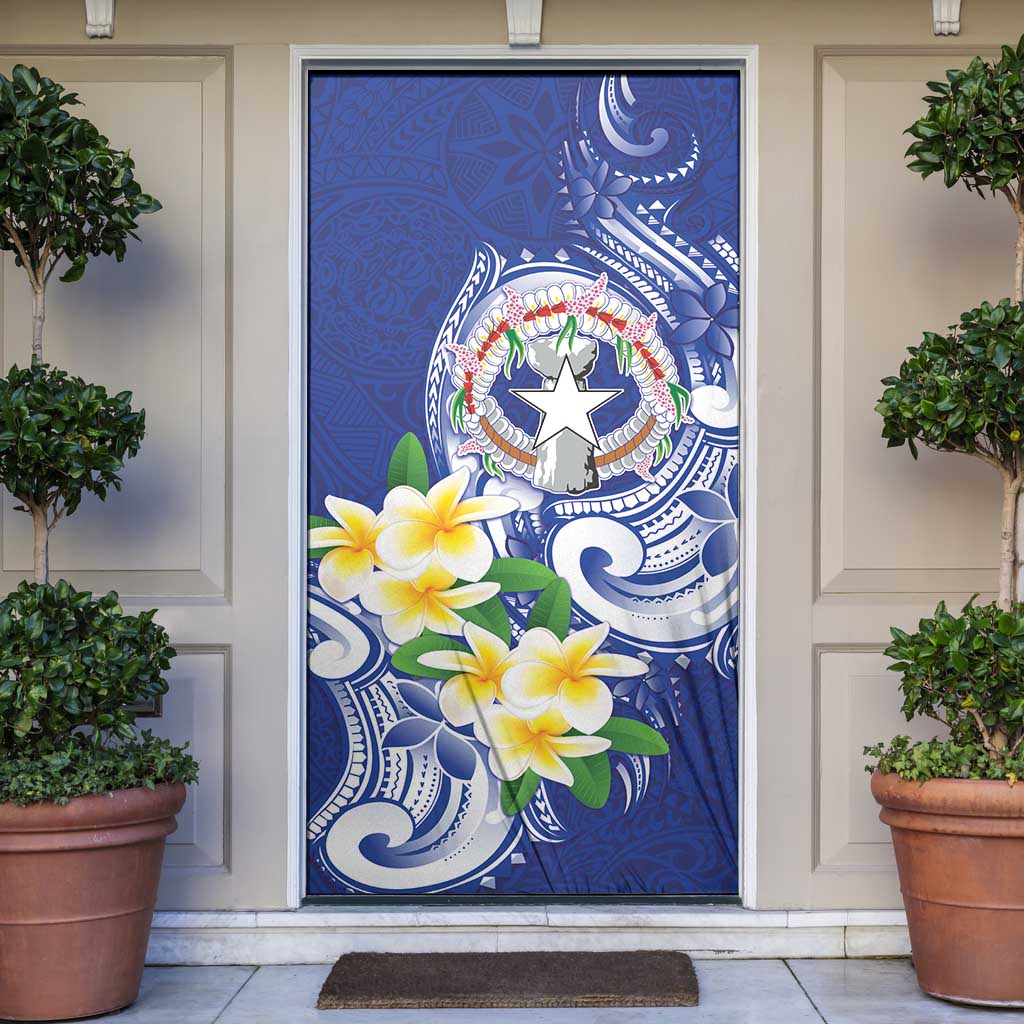 Northern Mariana Islands Door Cover Polynesian Pattern With Frangipani