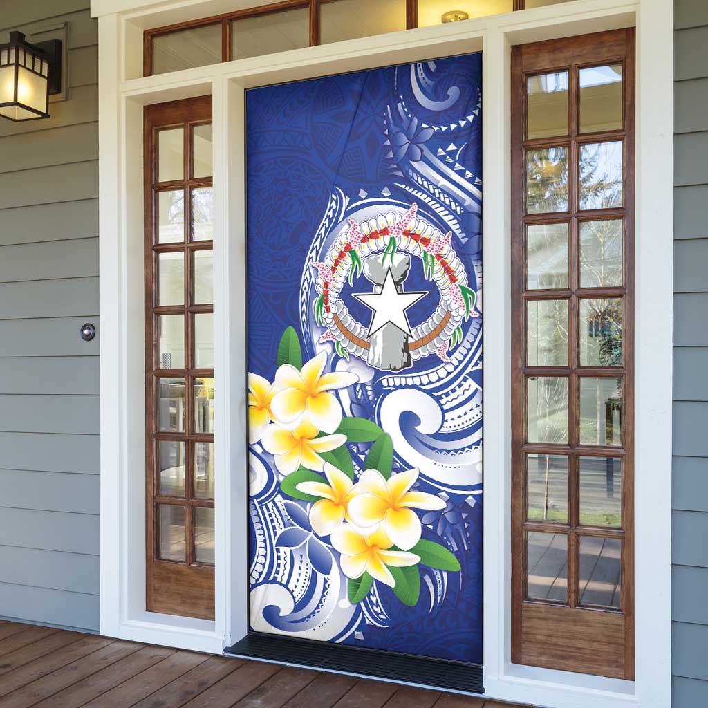 Northern Mariana Islands Door Cover Polynesian Pattern With Frangipani LT05 - Polynesian Pride