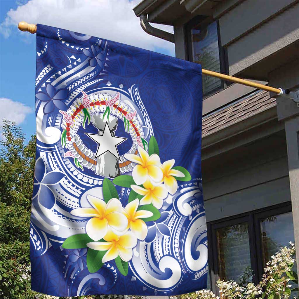 Northern Mariana Islands Garden Flag Polynesian Pattern With Frangipani
