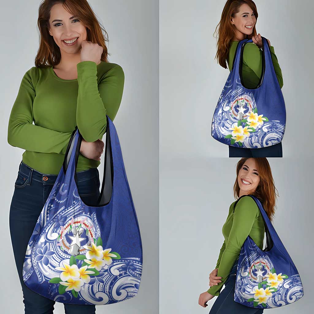 Northern Mariana Islands Grocery Bag Polynesian Pattern With Frangipani LT05 - Polynesian Pride