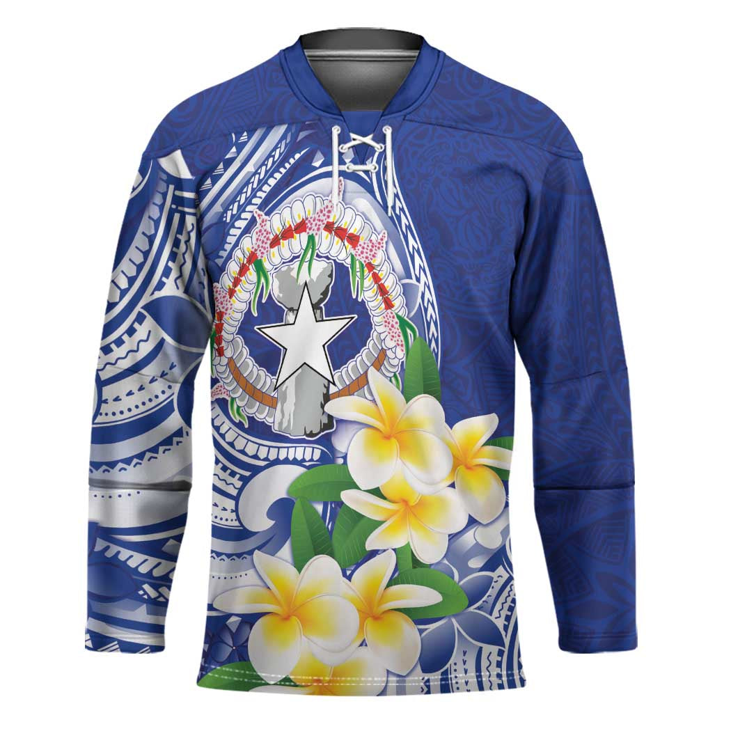 Northern Mariana Islands Hockey Jersey Polynesian Pattern With Frangipani LT05 Unisex Navy - Polynesian Pride