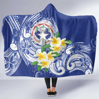 Northern Mariana Islands Hooded Blanket Polynesian Pattern With Frangipani LT05 One Size Navy - Polynesian Pride