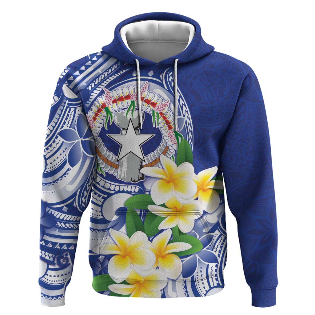 Northern Mariana Islands Hoodie Polynesian Pattern With Frangipani LT05 Pullover Hoodie Navy - Polynesian Pride