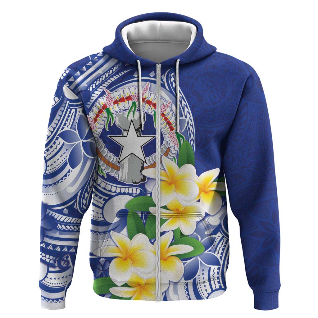 Northern Mariana Islands Hoodie Polynesian Pattern With Frangipani LT05 Zip Hoodie Navy - Polynesian Pride