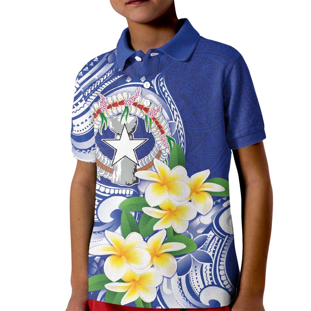 Northern Mariana Islands Kid Polo Shirt Polynesian Pattern With Frangipani LT05 Kid Navy - Polynesian Pride