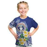 Northern Mariana Islands Kid T Shirt Polynesian Pattern With Frangipani LT05 Navy - Polynesian Pride