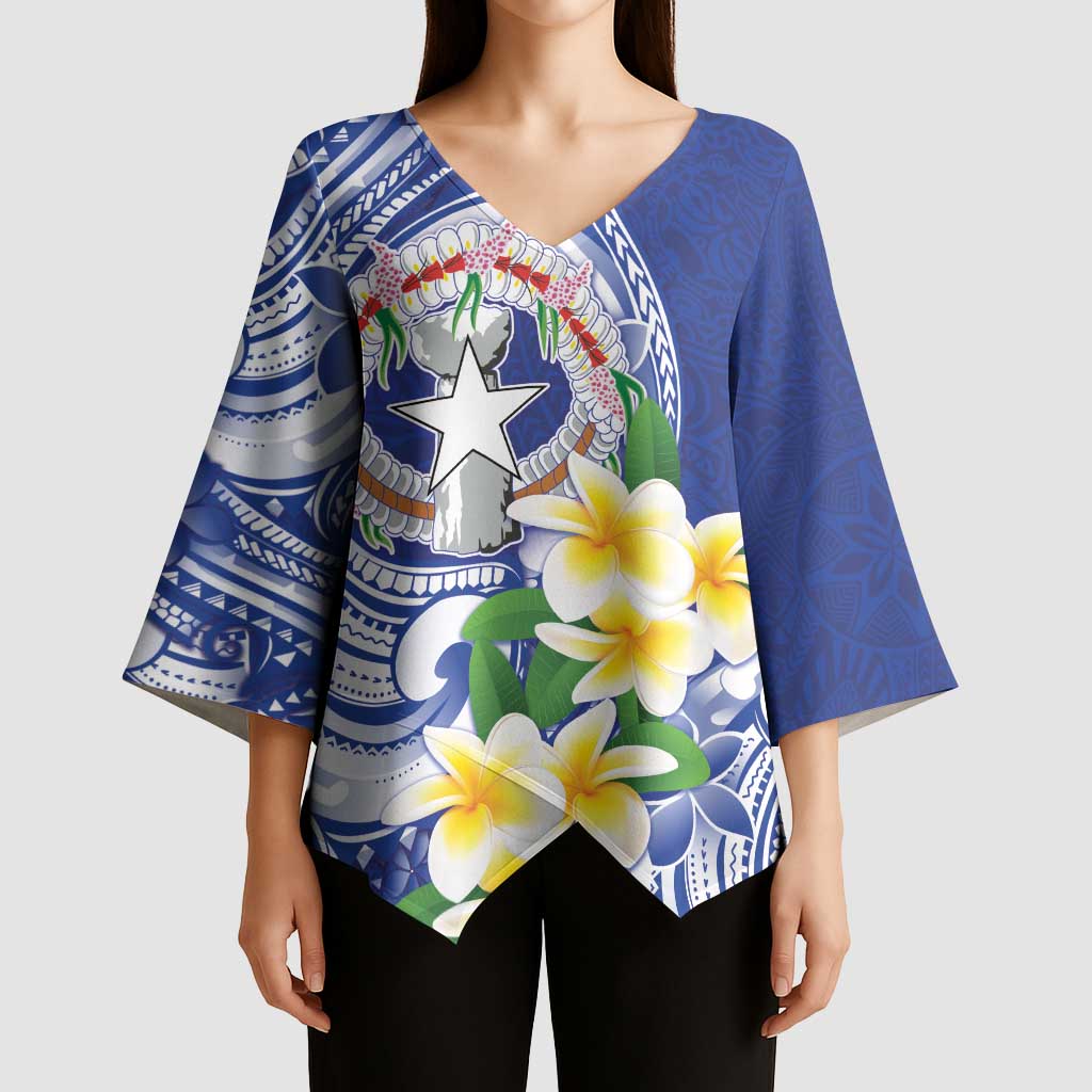 Northern Mariana Islands Kimono Sleeve Blouse Polynesian Pattern With Frangipani LT05 - Polynesian Pride