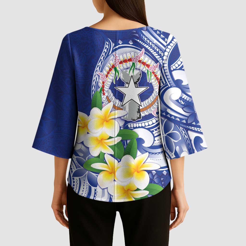 Northern Mariana Islands Kimono Sleeve Blouse Polynesian Pattern With Frangipani LT05 - Polynesian Pride