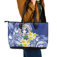 Northern Mariana Islands Leather Tote Bag Polynesian Pattern With Frangipani LT05 - Polynesian Pride