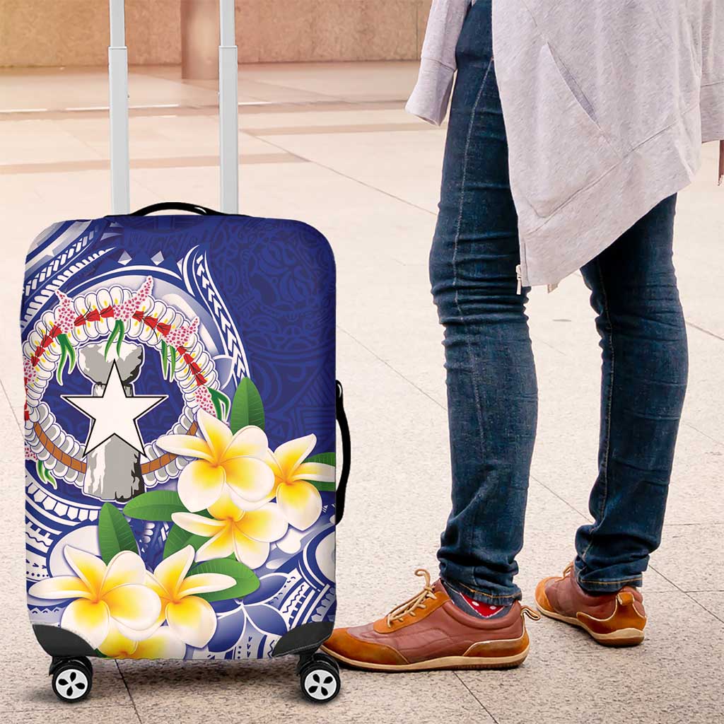 Northern Mariana Islands Luggage Cover Polynesian Pattern With Frangipani LT05 Navy - Polynesian Pride