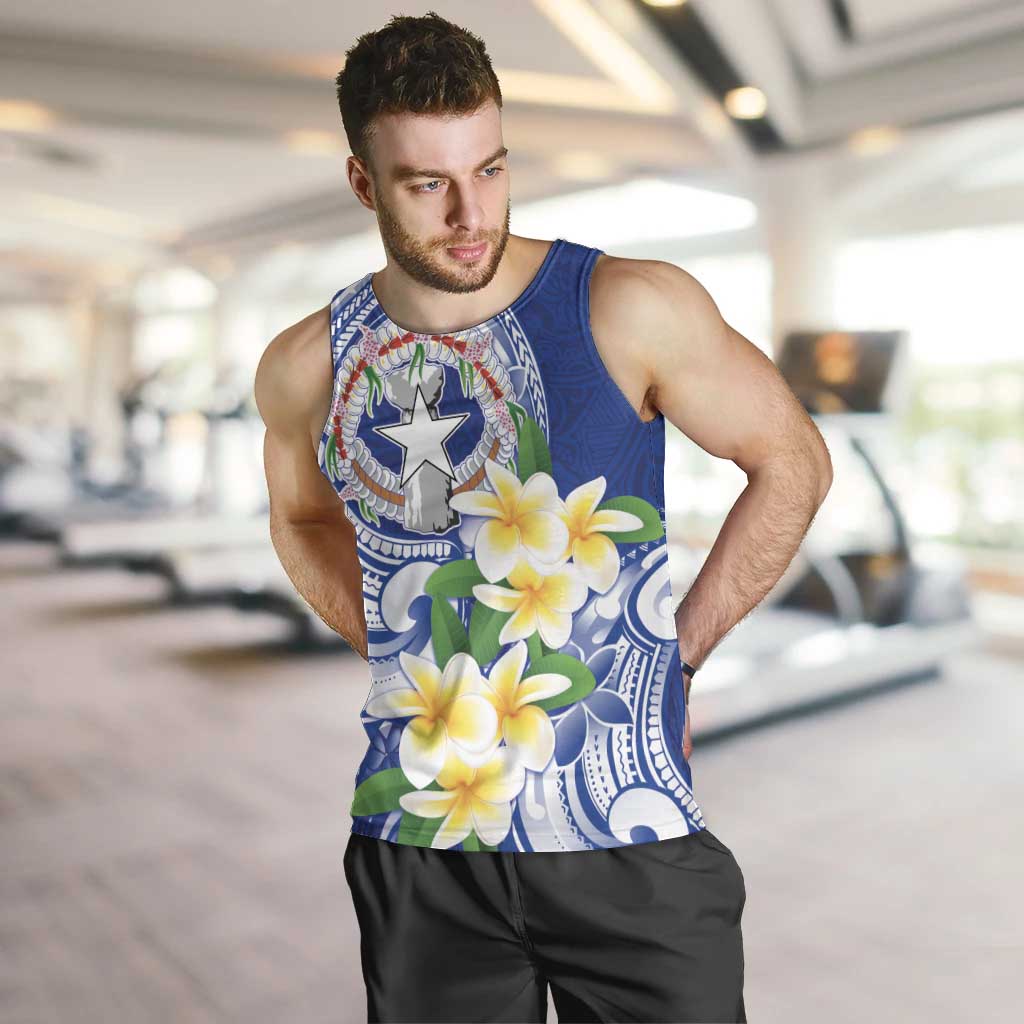 Northern Mariana Islands Men Tank Top Polynesian Pattern With Frangipani LT05 Navy - Polynesian Pride