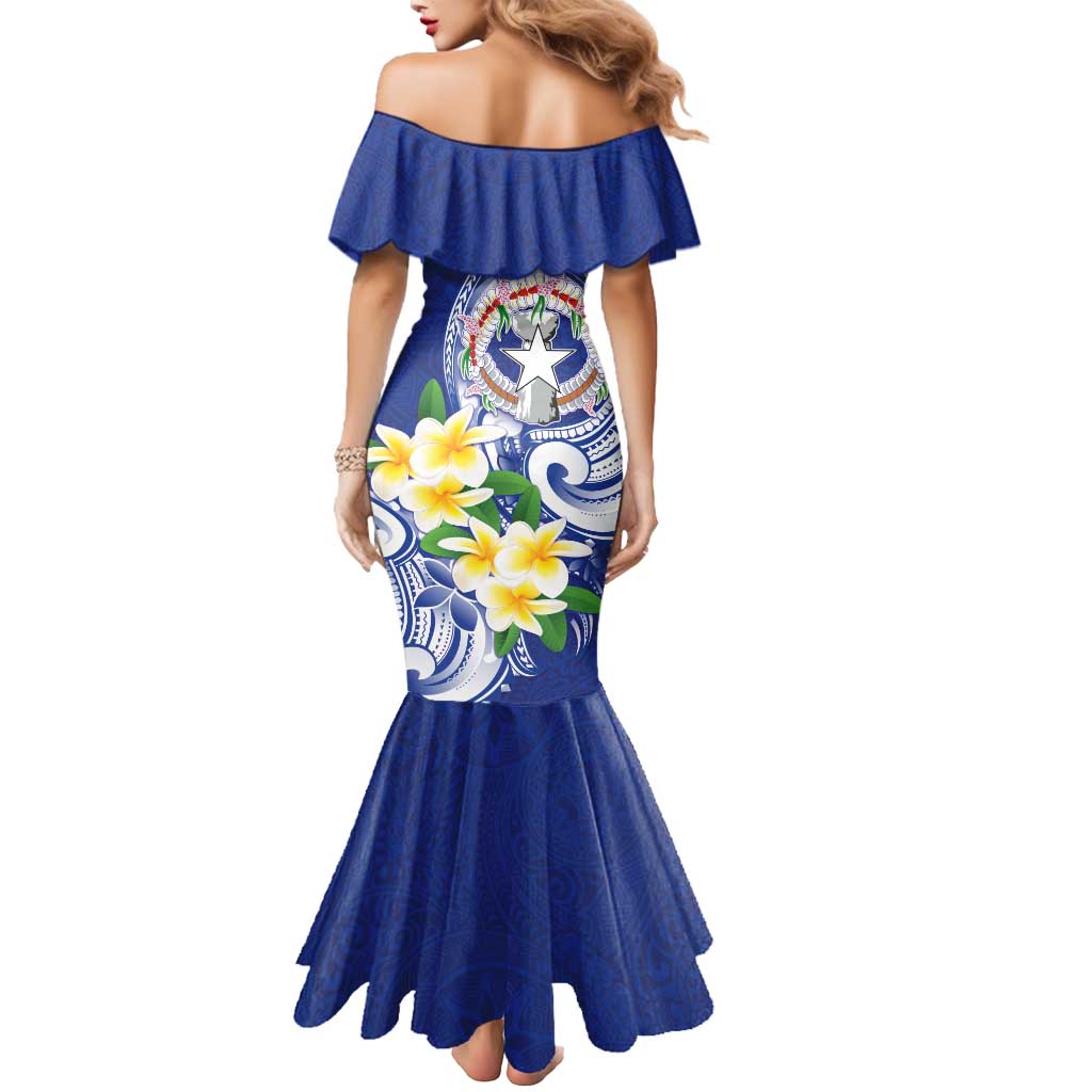 Northern Mariana Islands Mermaid Dress Polynesian Pattern With Frangipani LT05 - Polynesian Pride
